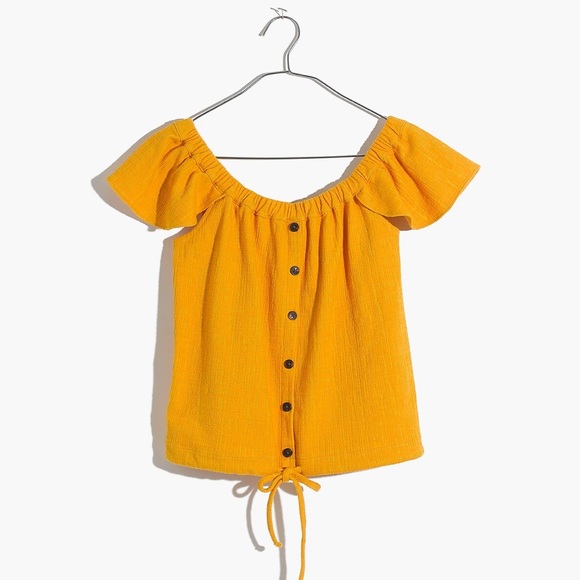 Madewell Off The Shoulder Cropped Tie Front Top in Celestial Gold - XS - Picture 15 of 15